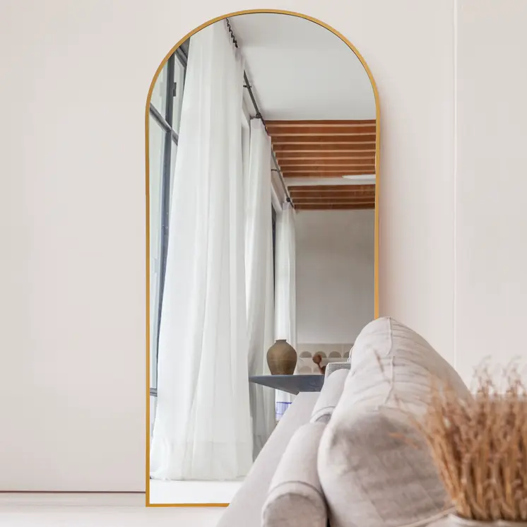 71" Gold Arch Metal Framed Freestanding Standing Mirror