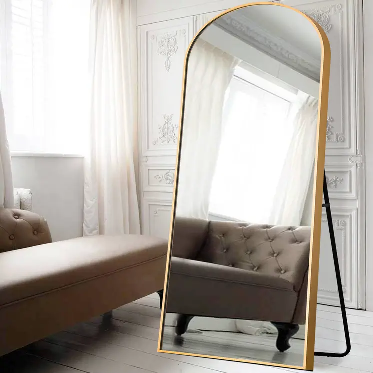 71" Gold Arch Metal Framed Freestanding Standing Mirror