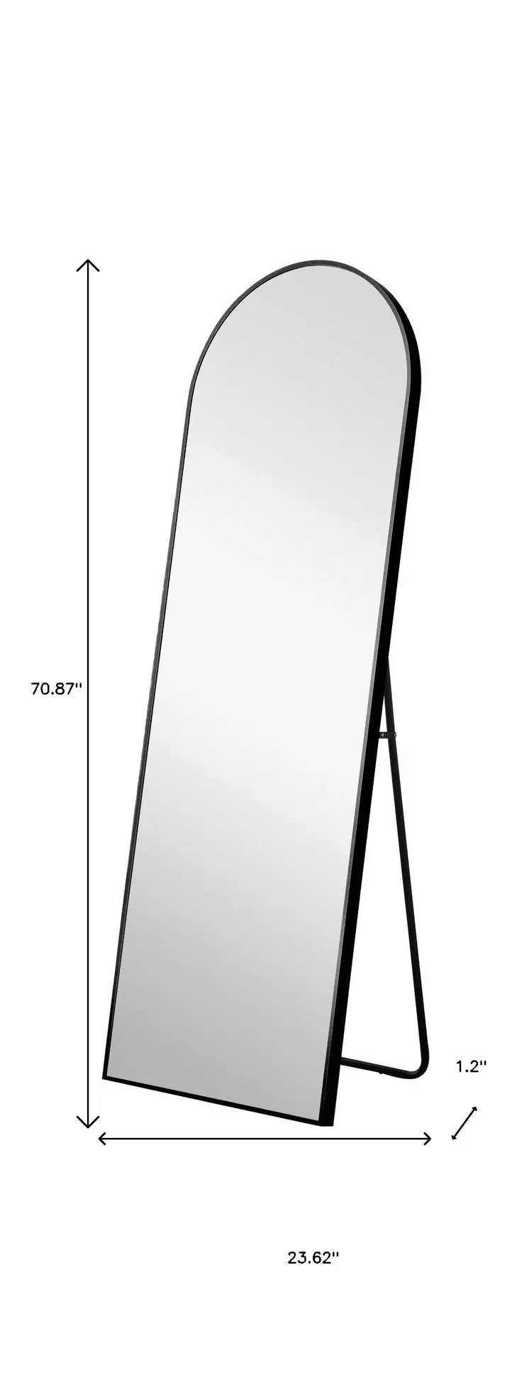 71" Black Arched Metal Narrow Frame Standing Mirror