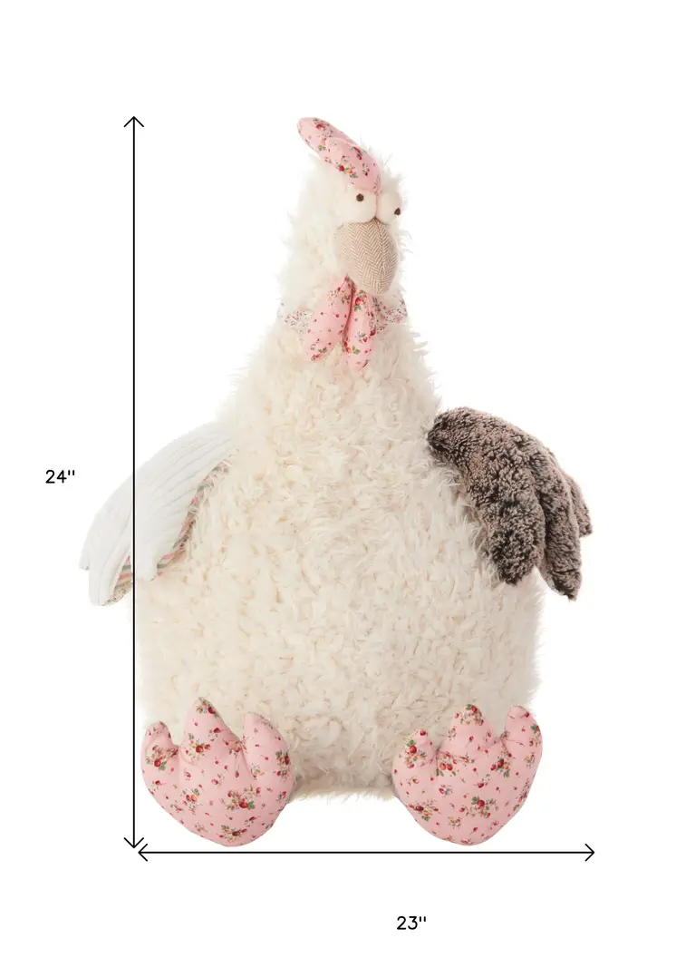 23" X 24" Ivory Novelty Chicken Handmade Polyester Throw Pillow