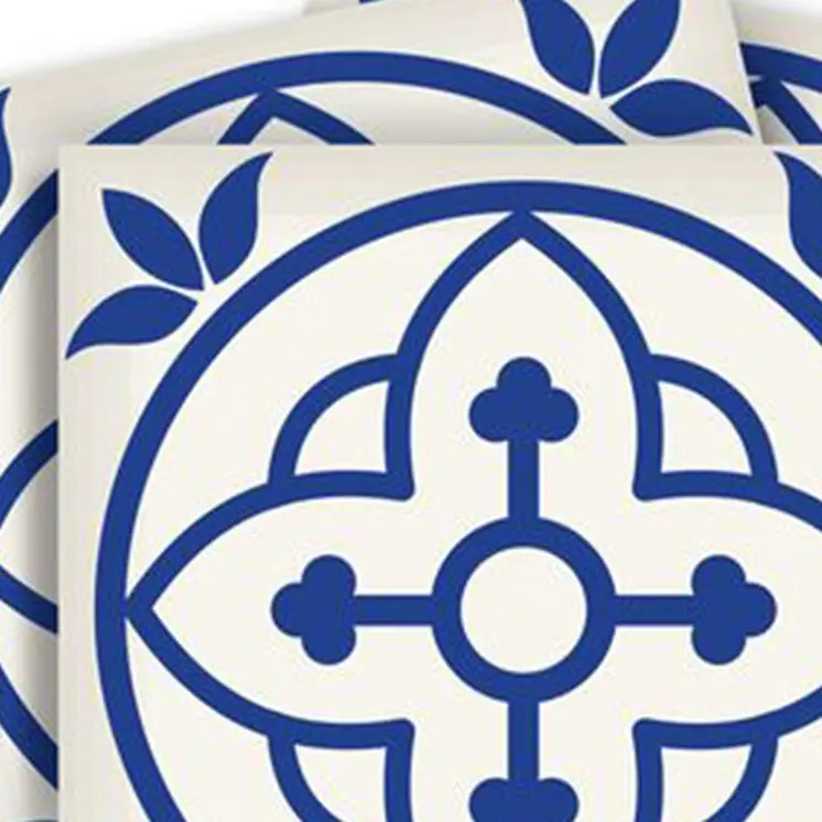 6" X 6" Tulipa Blue and White Peel and Stick Removable Tiles