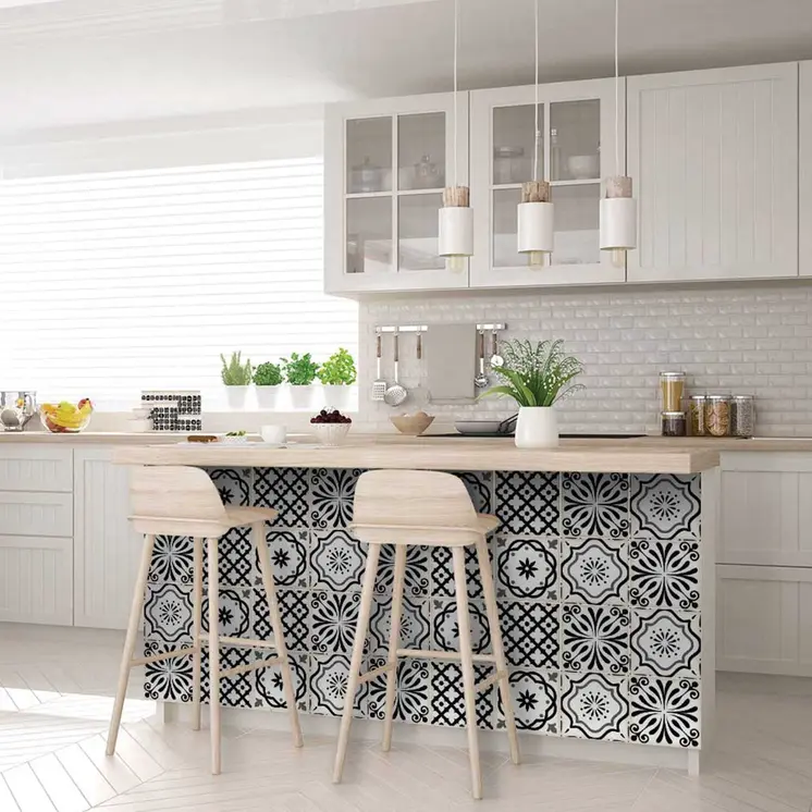 7" X 7" Black and White Multi  Peel and Stick Removable Tiles