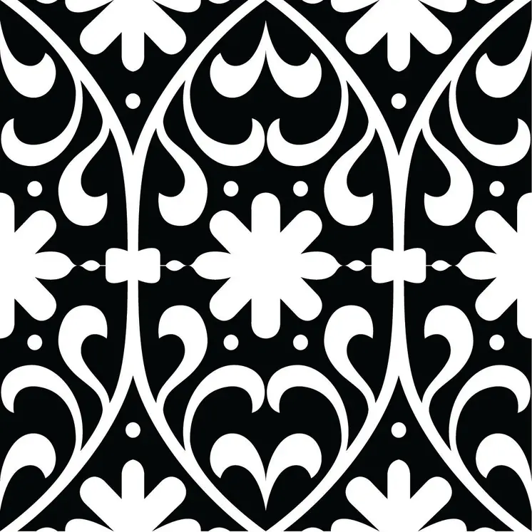 4" X 4" Black and White Floral Peel and Stick Removable Tiles