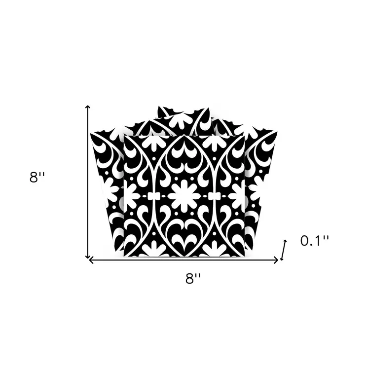 8" X 8" Black and White Floral Peel and Stick Removable Tiles