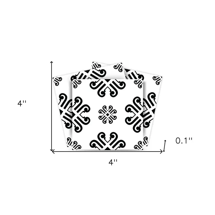 4" X 4" Black and White Daisy Peel and Stick Removable Tiles