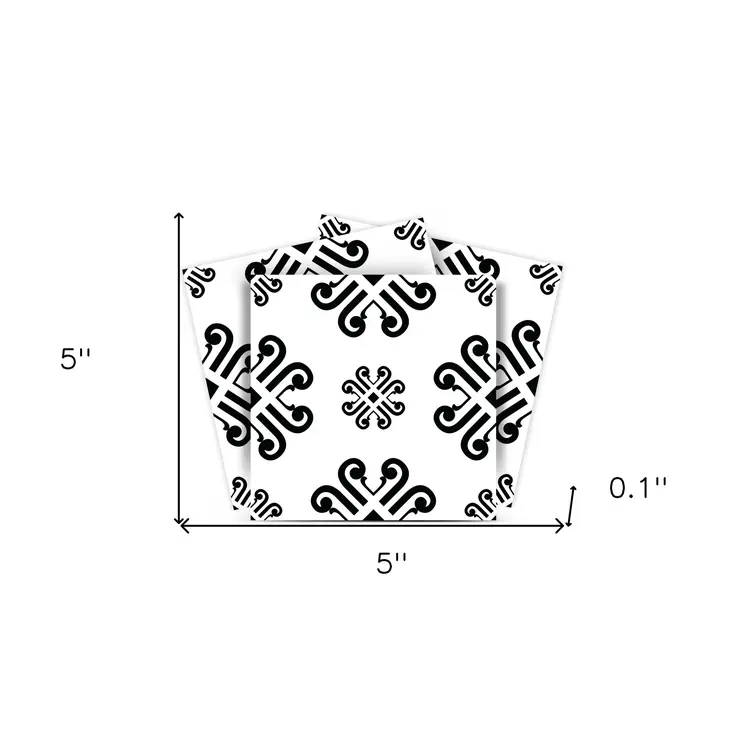 5" X 5" Black and White Daisy Peel and Stick Removable Tiles