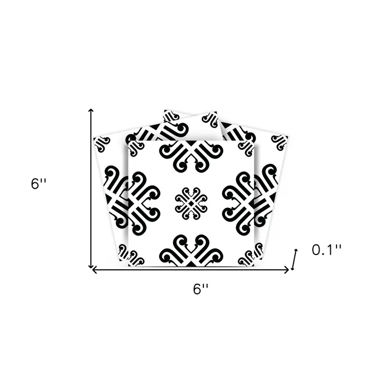 6" X 6" Black and White Daisy Peel and Stick Removable Tiles