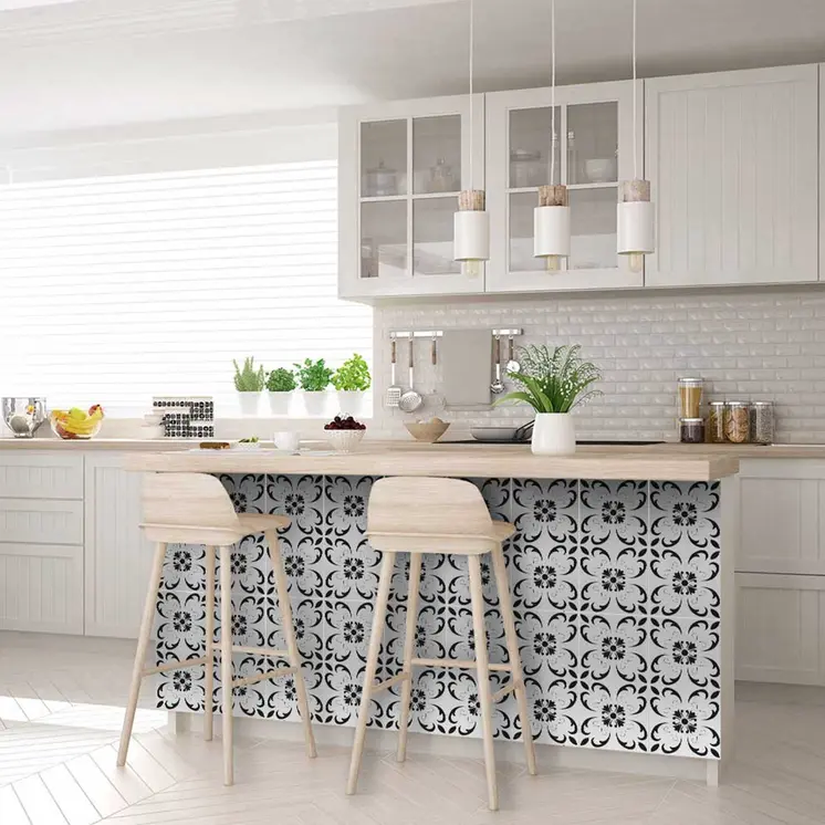 6" X 6" Black and White Delia Peel and Stick Removable Tiles