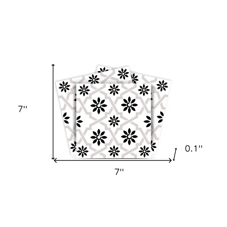 7" X 7" Black and White Lil  Daisy Peel and Stick Removable Tiles