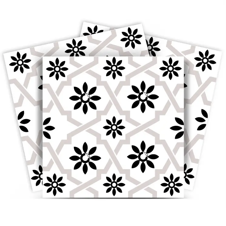 8" X 8" Black and White Lil  Daisy Peel and Stick Removable Tiles