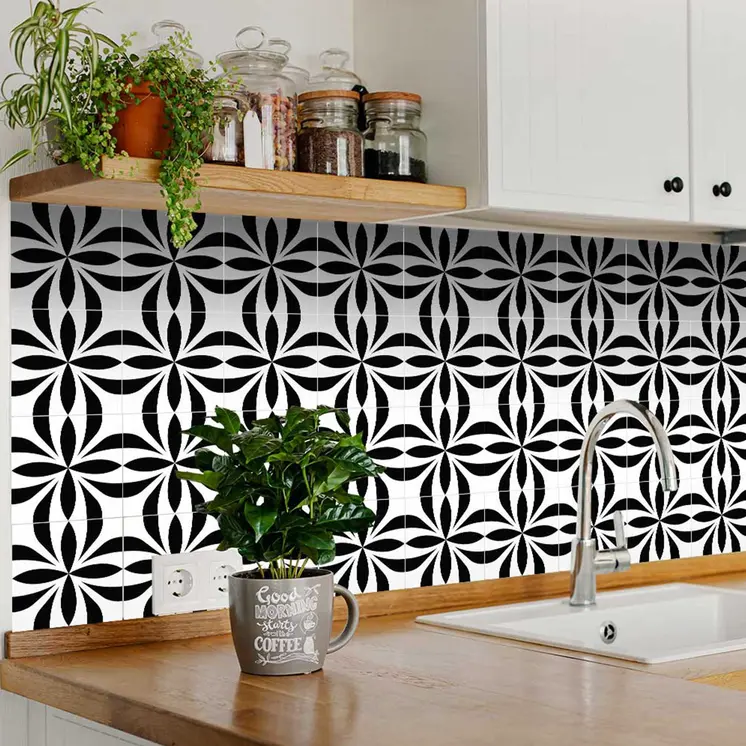 7" X 7" Black and White Colla Peel and Stick Removable Tiles