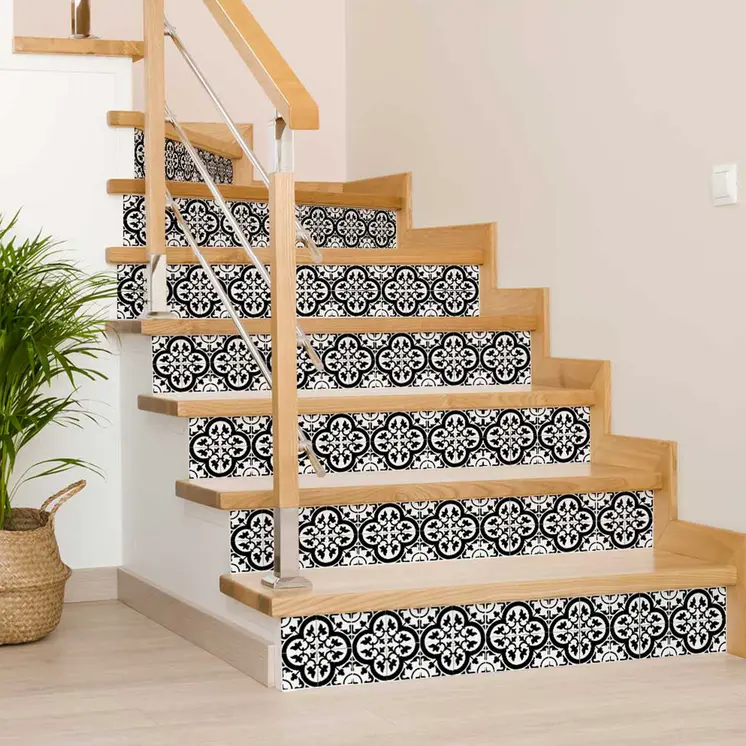8" X 8" Black and White Roka Peel and Stick Removable Tiles