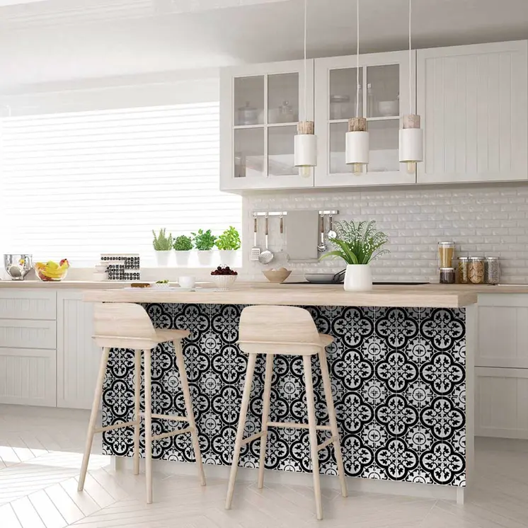 8" X 8" Black and White Roka Peel and Stick Removable Tiles