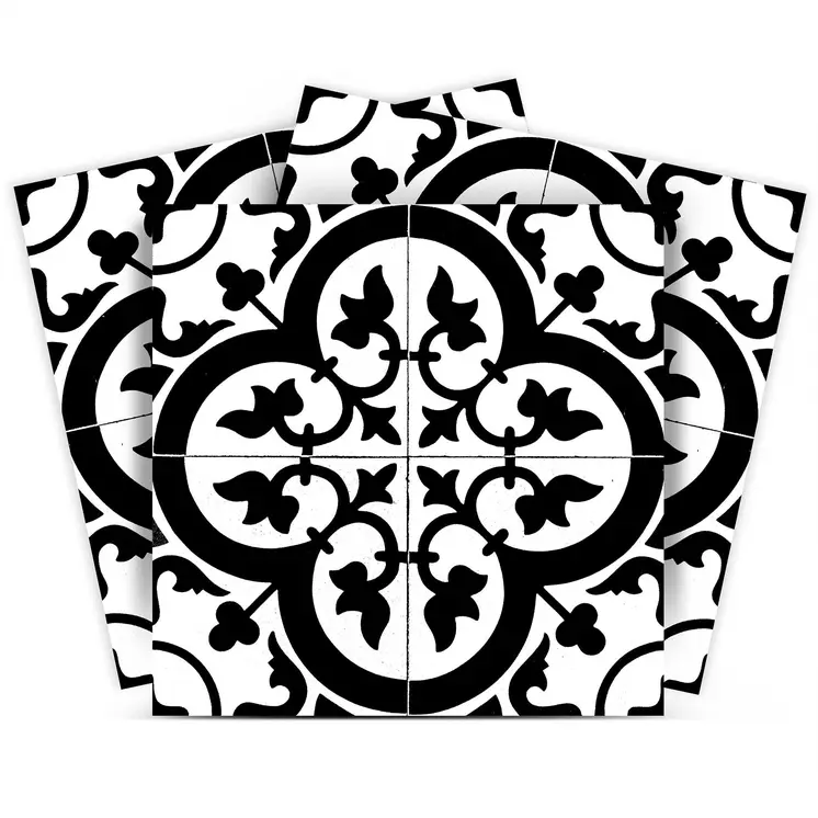 8" X 8" Black and White Roka Peel and Stick Removable Tiles