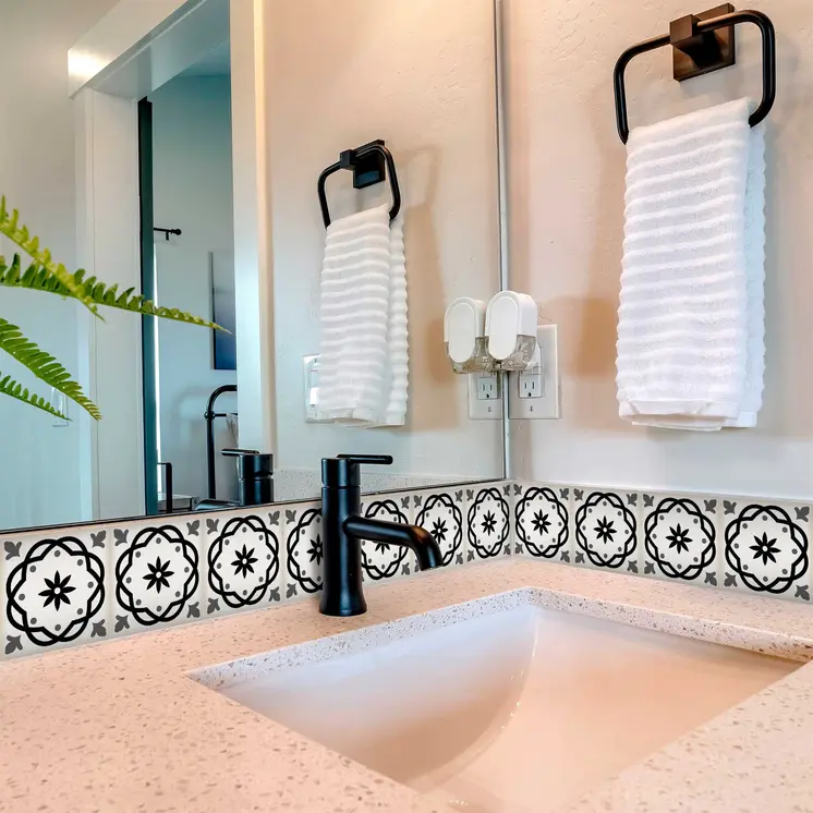 6" X 6" Black and White Rolla Peel and Stick Removable Tiles