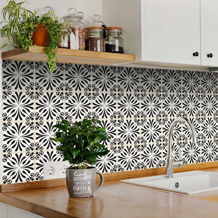6" X 6" Black and White Flo Peel and Stick Removable Tiles
