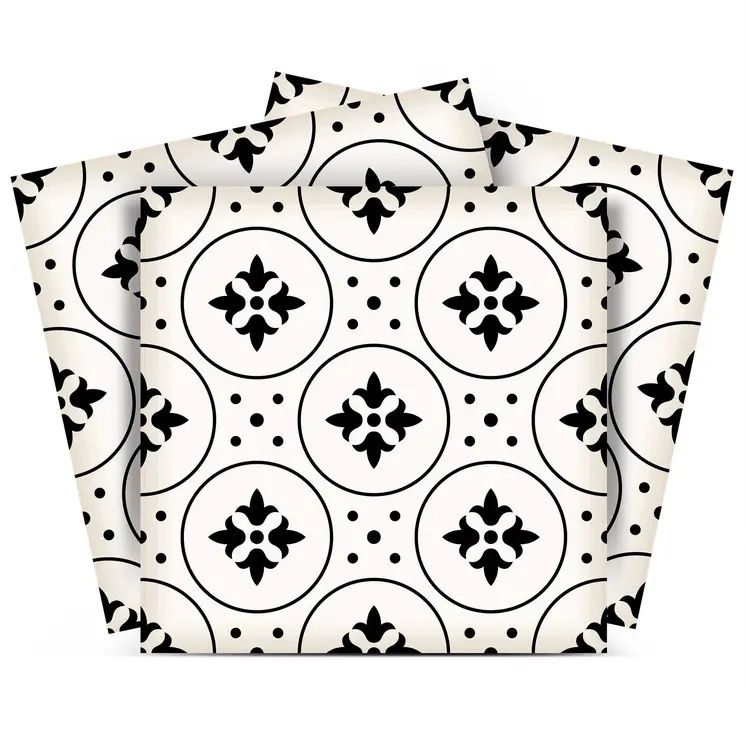 5" X 5" Black and White Rosa Peel and Stick Removable Tiles