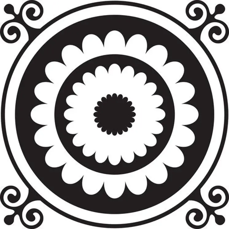 5" X 5" Black and White Posy Peel and Stick Removable Tiles