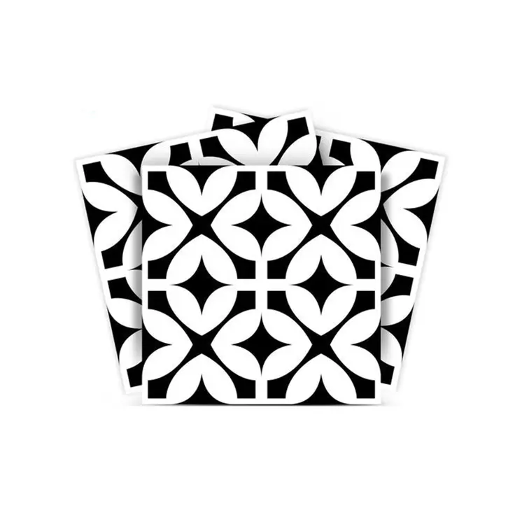 6" X 6" Black and White Pinna Peel and Stick Removable Tiles