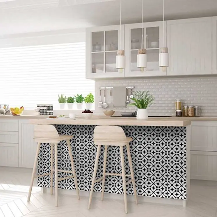 6" X 6" Black and White Pinna Peel and Stick Removable Tiles