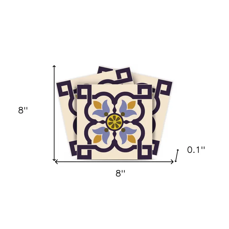 8" X 8" Azul Flora Peel and Stick Removable  Tiles