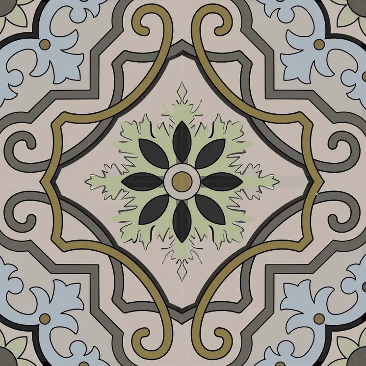 6" X 6" Taupe and Blue Scroll Peel and Stick Tiles
