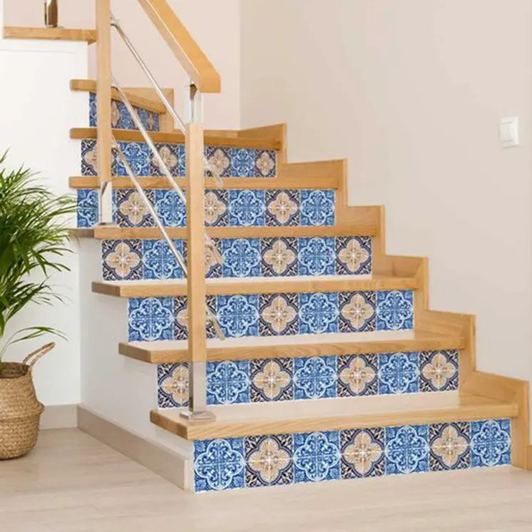 8" X 8" Blues and Crema Peel And Stick Removable Tiles