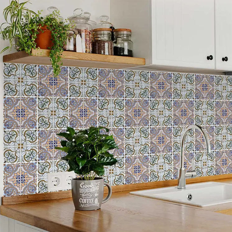 6" X 6" Blue Mia Peel And Stick Removable Tiles