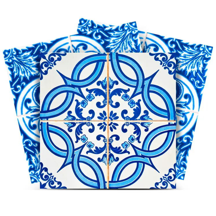 6" X 6" Blue and White Medi Peel And Stick Tiles