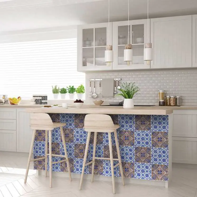 5" X 5" Blue and Muted Taupe Peel And Stick Tiles