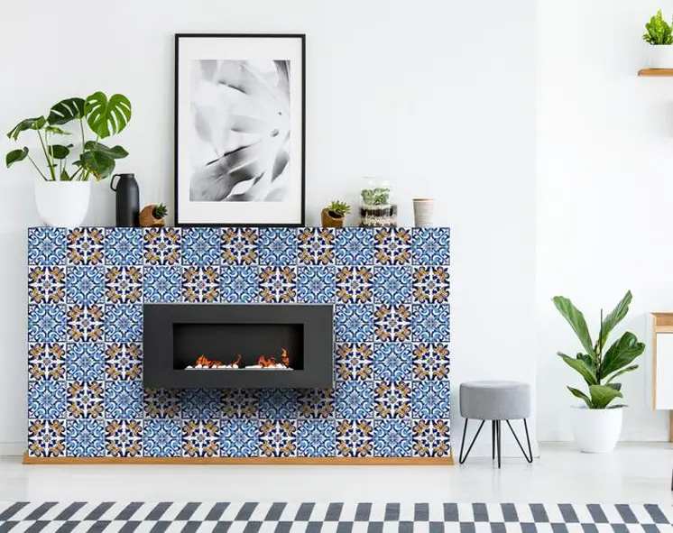 5" X 5" Blue White Golden Peel and Stick Tiles