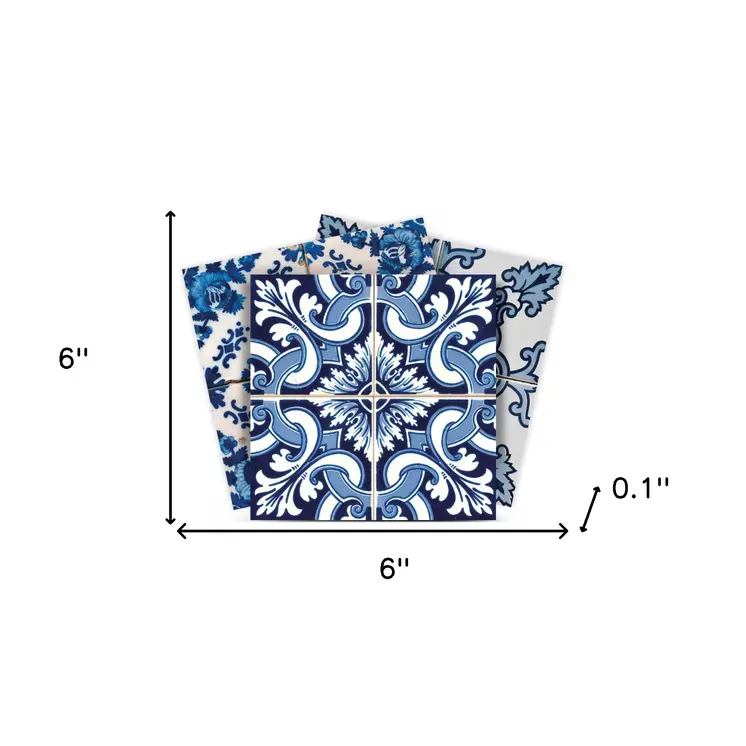 6" X 6" Blue Multi Mosaic Peel and Stick Tiles