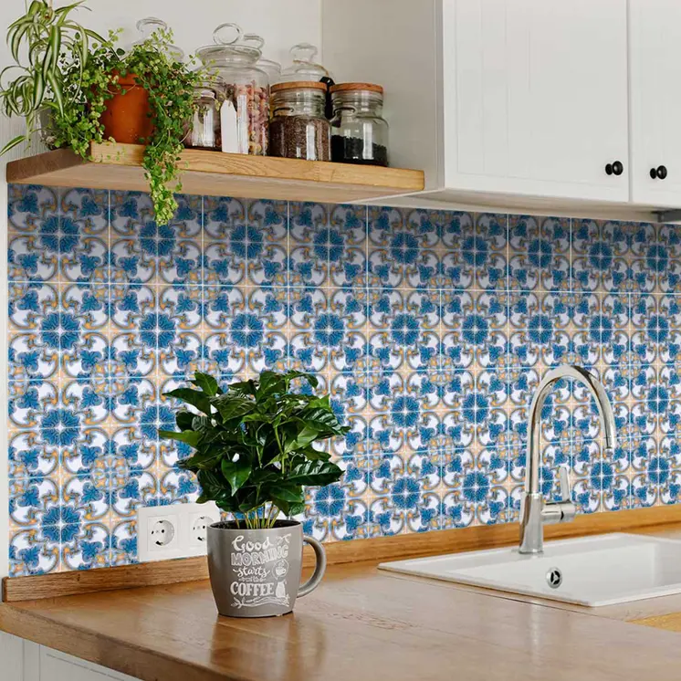 8" X 8" Teal Taupe Sia Removable Peel and Stick Tiles
