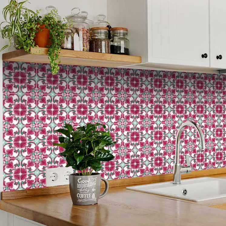 8" X 8" Rosa Pink Lea Removable Peel and Stick Tiles