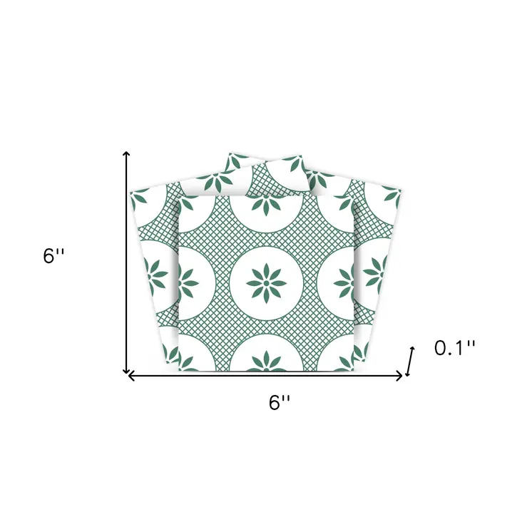 6" x 6" Light Sage And White Circle Flower Peel and Stick Removable Tiles