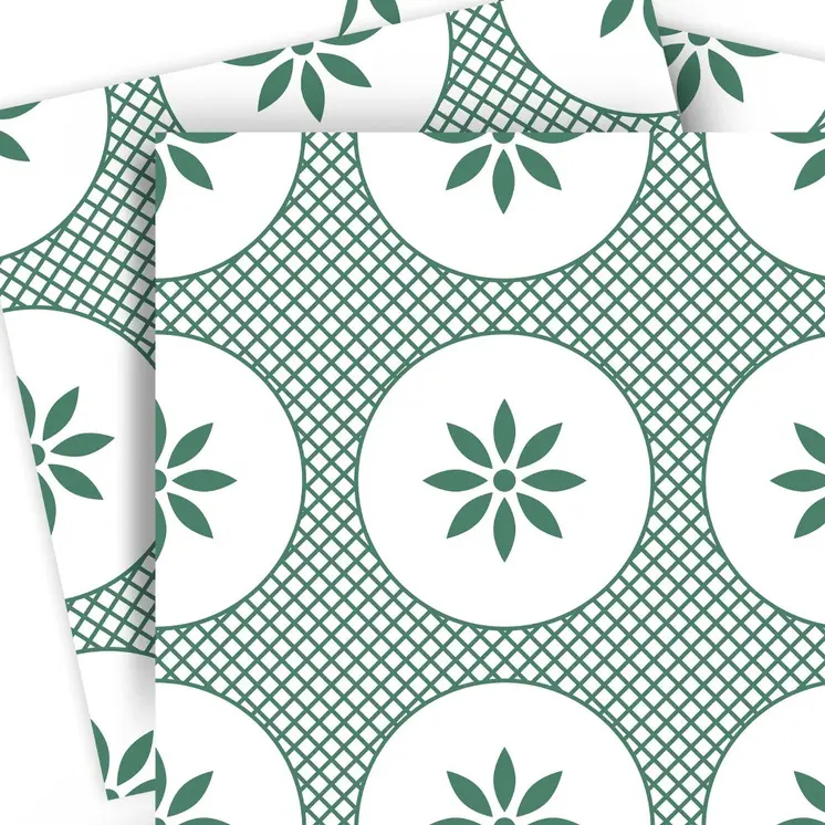 7" x 7" Light Sage And White Circle Flower Peel and Stick Removable Tiles