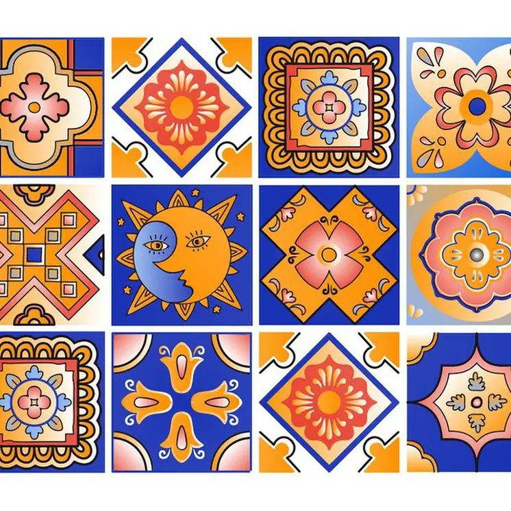 4" x 4" Blue and Gold Celestial Mosaic Peel and Stick Removable Tiles