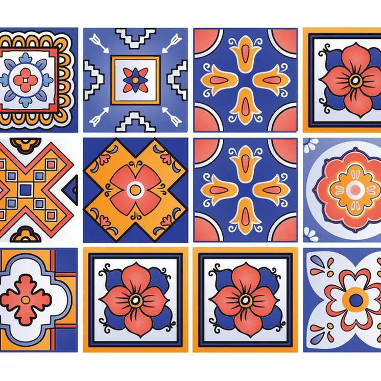 7" x 7" Shades of Blue Celestial Mosaic Peeland Stick Removable Tiles