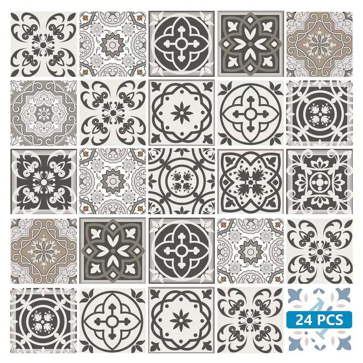 4" x 4" Wood Brown and White Mosaic Peel and Stick Removable Tiles