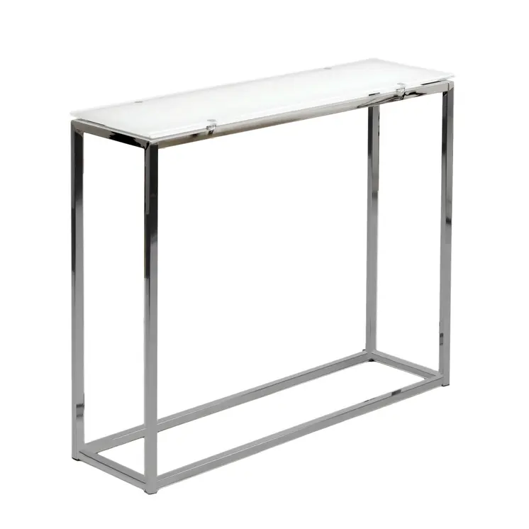36" White and Silver Glass Frame Console Table