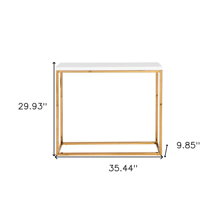 35" White and Gold Frame Console Table
