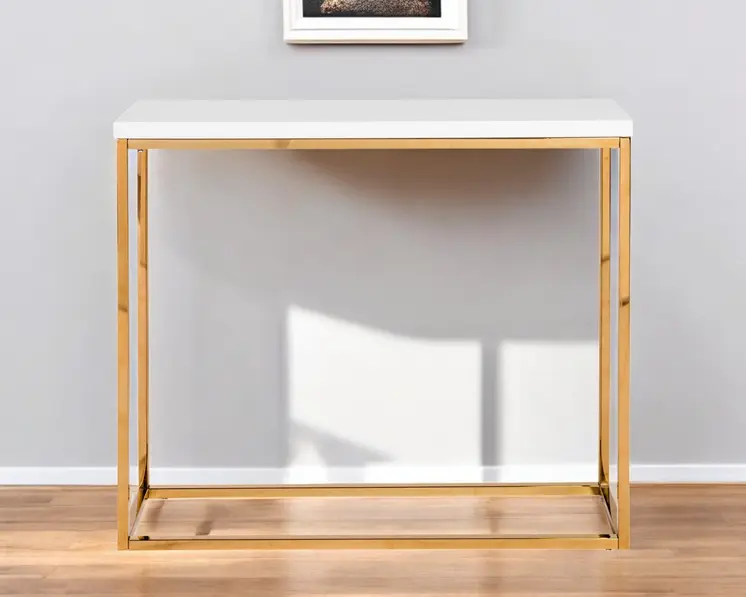 35" White and Gold Frame Console Table