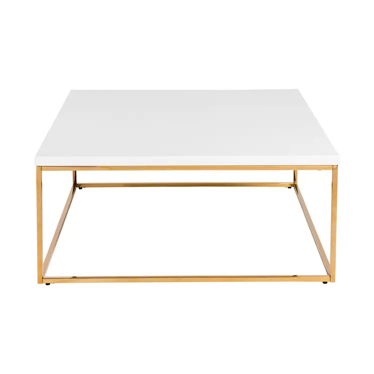35" White and Gold Wood And Metal Square Frame Coffee Table