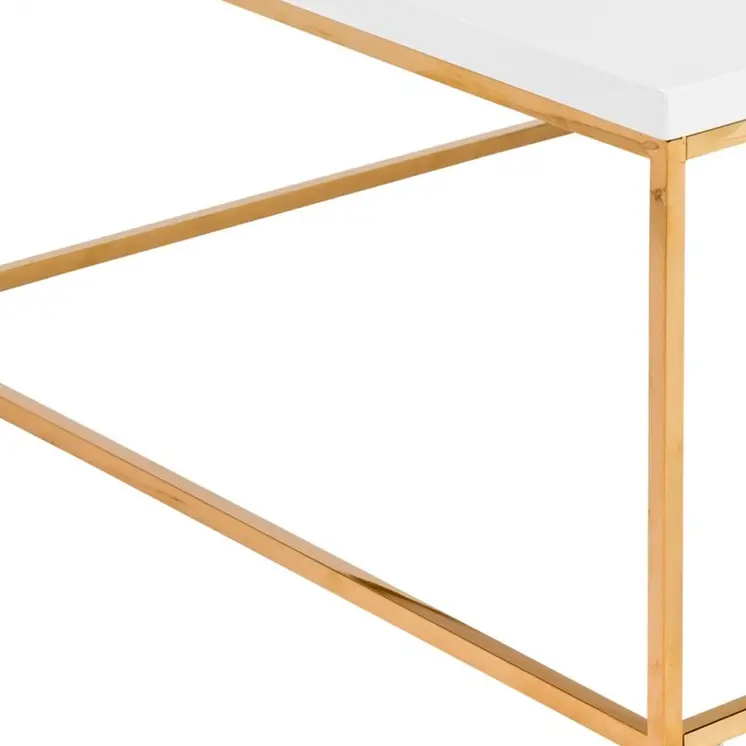 35" White and Gold Wood And Metal Square Frame Coffee Table