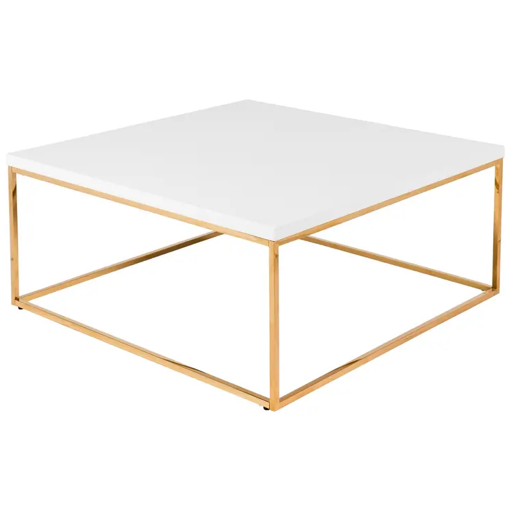 35" White and Gold Wood And Metal Square Frame Coffee Table