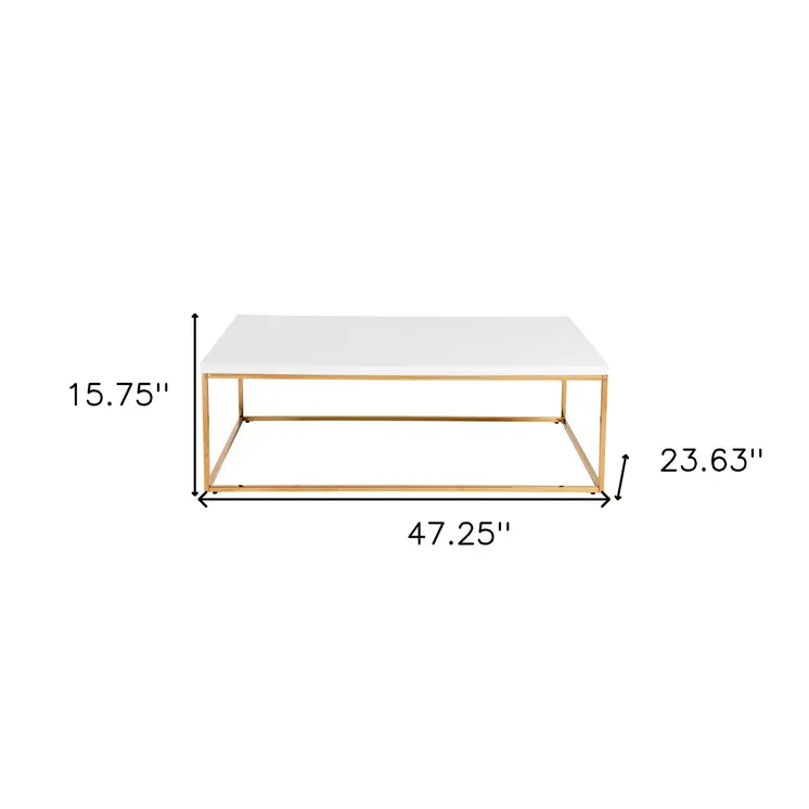 47" White and Gold Wood And Metal Frame Coffee Table