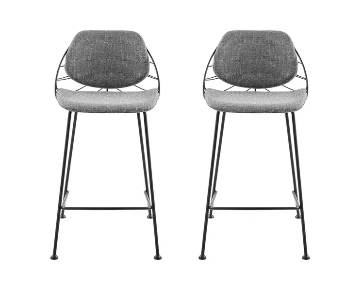 Set of Two 26" Light Gray And Black Steel Low Back Counter Height Bar Chairs