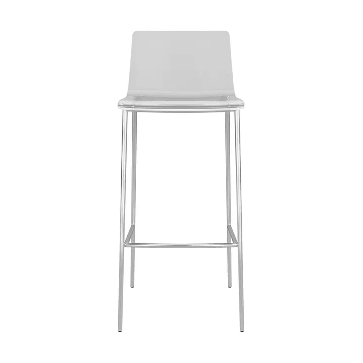 Set of Two 30" Clear And Silver Plastic Low Back Bar Height Bar Chairs