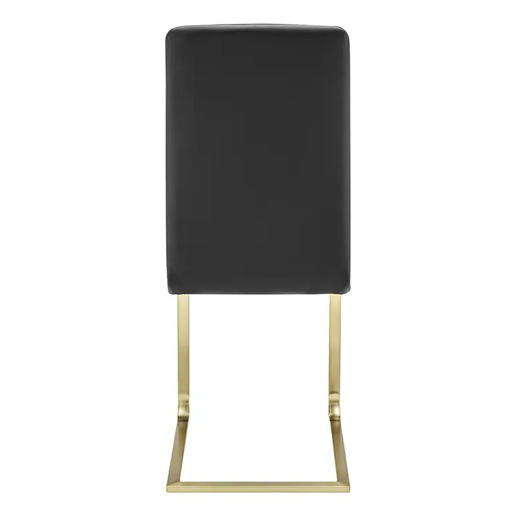 Set of Two Black and Gold Upholstered Leather Dining Side Chairs