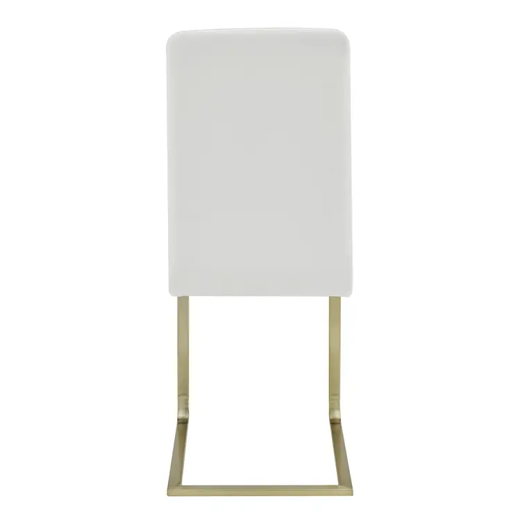 Set of Two White and Gold Upholstered Leather Dining Side Chairs